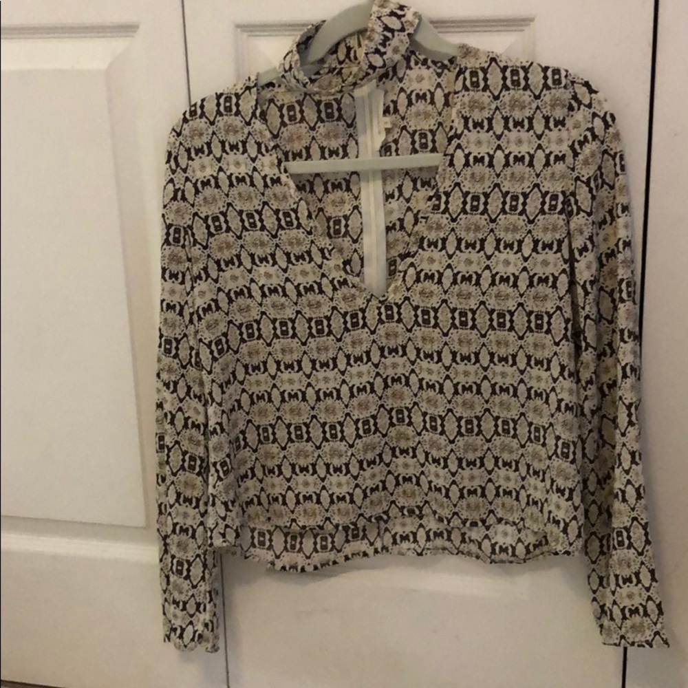 Snake Print Long Sleeve High Neck Blouse